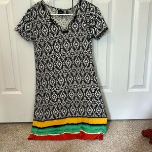 Rafaella Small Dress Black and White design with yellow, green and red stripes